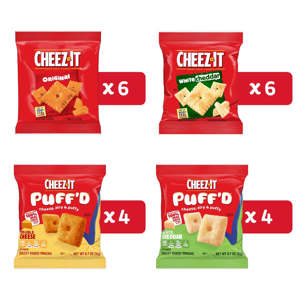 Cheez-It Puff'd White Cheddar crackers in a bite-sized puff for easy nibbling