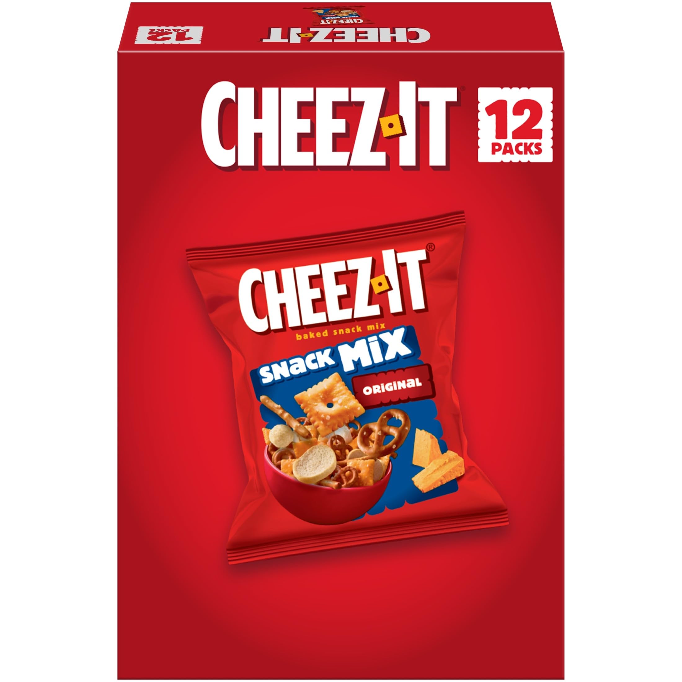 Cheez-It Snack Mix Classic crackers close-up, bold real cheese flavor for on-the-go snacking.