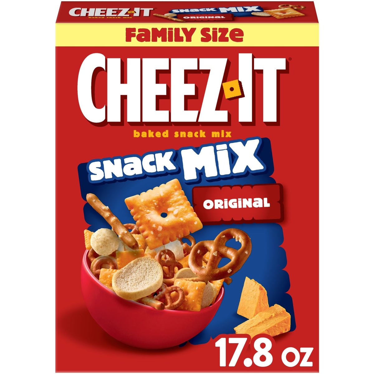 Cheez-It Snack Mix crackers and pretzels in a bowl, ideal for game night snacking