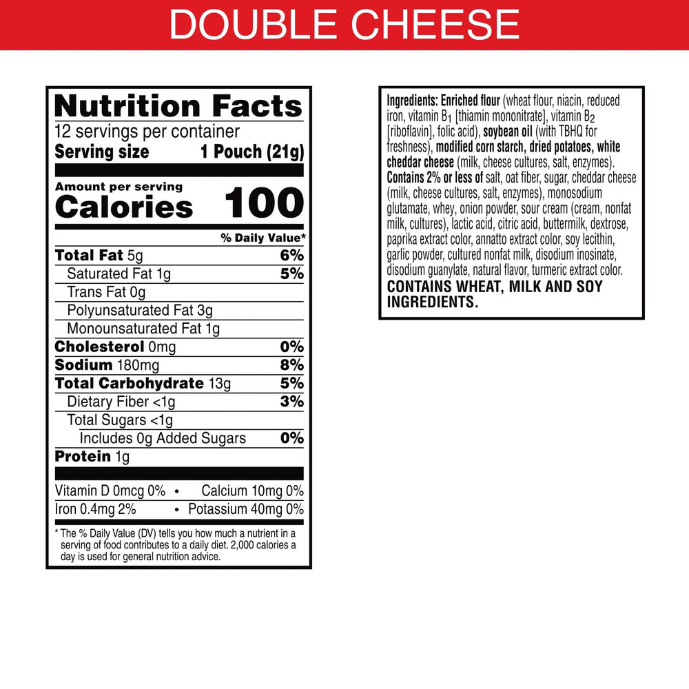Cheez-It Snap'd Double Cheese 12-pouch display highlights convenient portions.