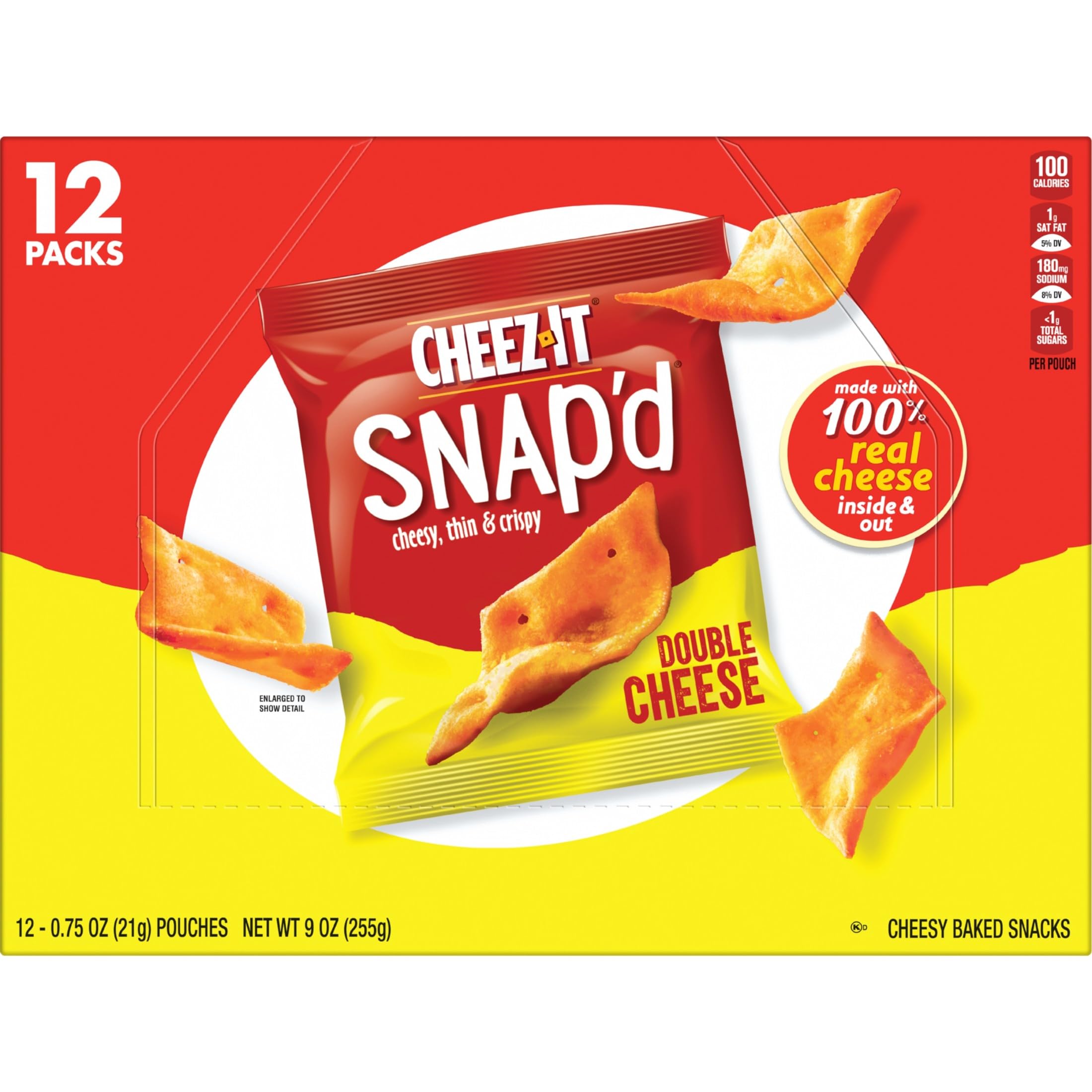 Cheez-It Snap'd Double Cheese open pouch ready for immediate snacking.