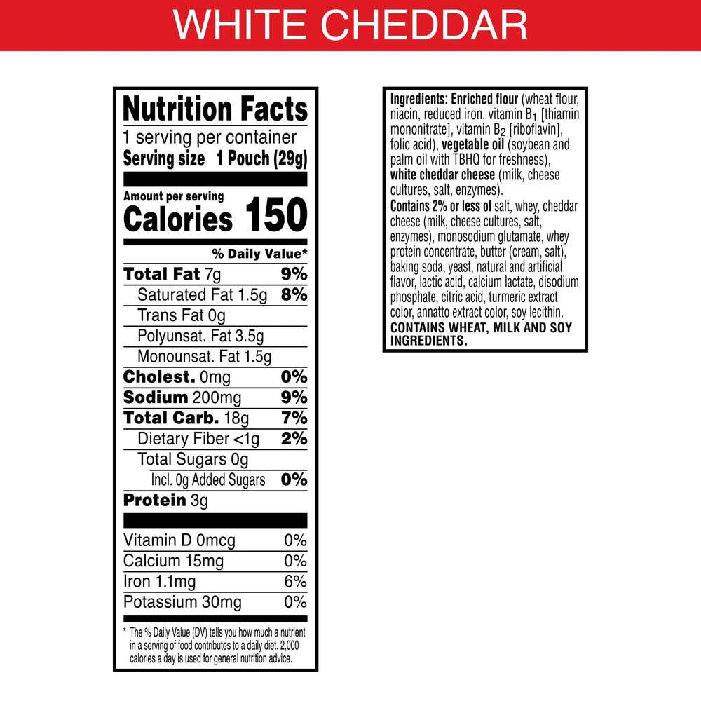 Cheez-It White Cheddar crackers close-up showing crispy bite-sized crunch.