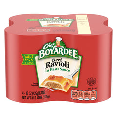 Chef Boyardee Beef Ravioli 15oz can front view, quick dinner solution for busy evenings.