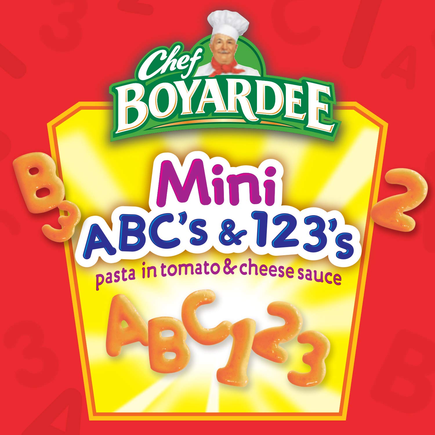 Enriched pasta strands with sauce shown for Chef Boyardee quality.