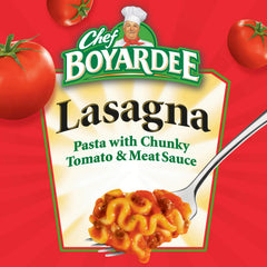 Opened Chef Boyardee Lasagna can ready to heat in minutes