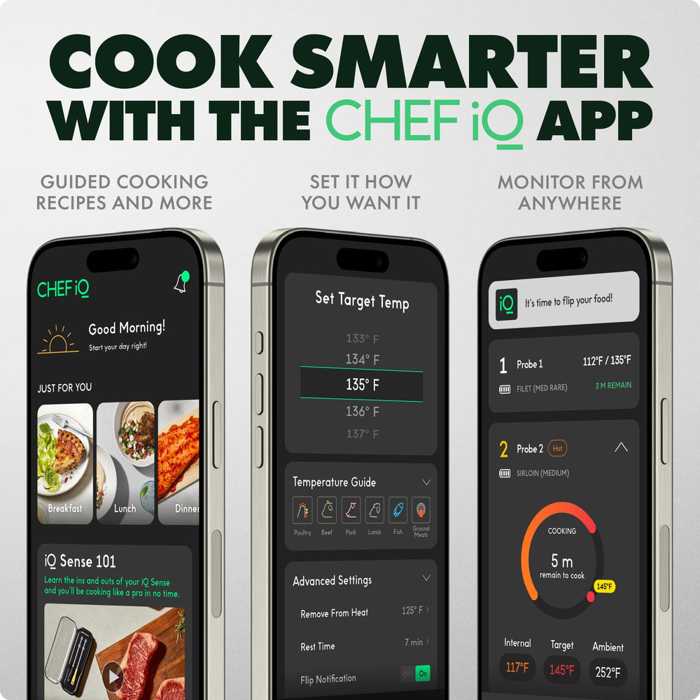 CHEF iQ Sense ultra-thin probes measure temps from multiple angles.