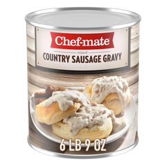 Chef-mate Country Sausage Gravy over biscuits, ready-to-serve breakfast classic.