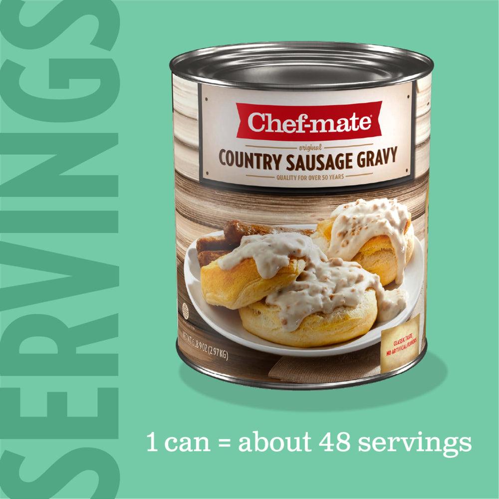 Chef-mate Country Sausage Gravy bulk can ready for foodservice use.
