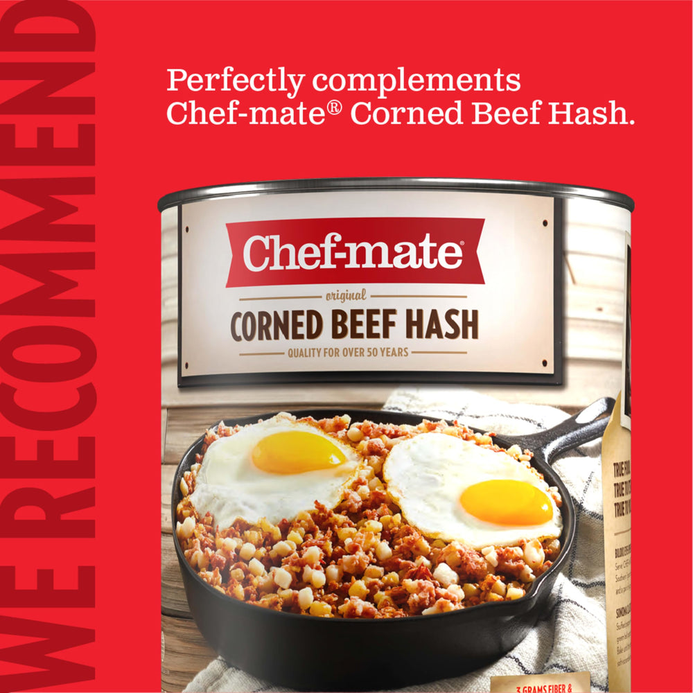 Chef-mate bulk packaging on kitchen shelf for quick meals.
