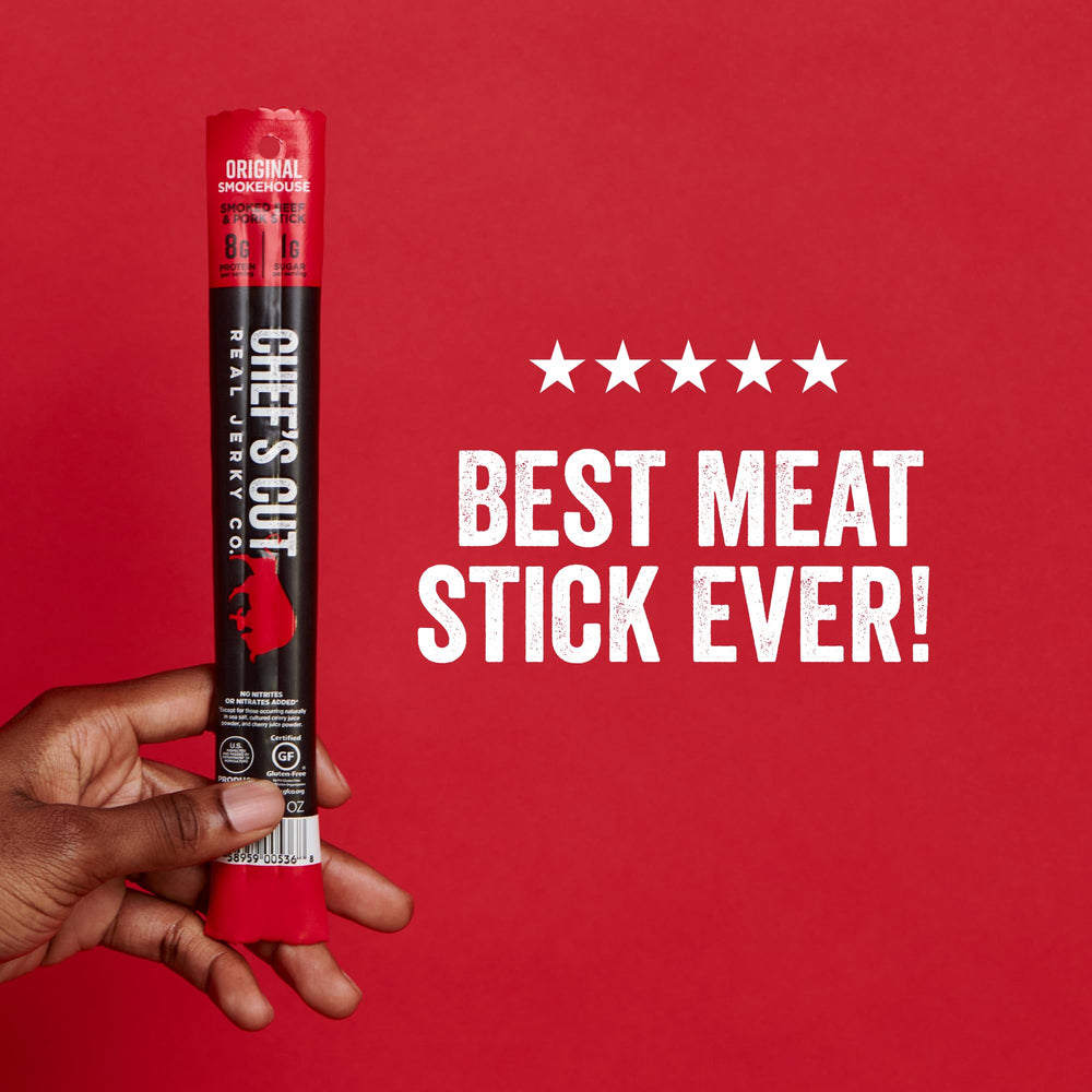 Stick resting at desk emphasizes gluten-free keto-friendly snack during a busy day.