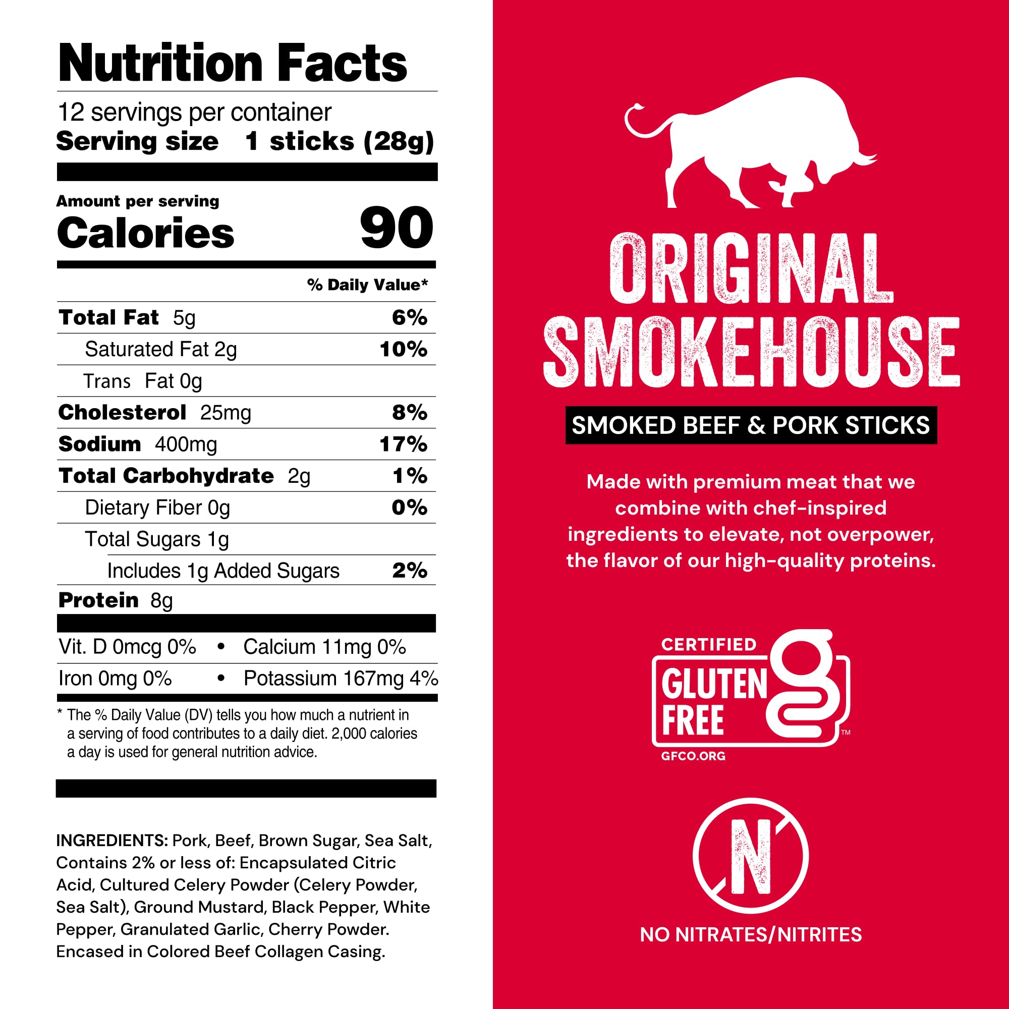 Packaging shows a 12-count bag for Chef’s Cut Real Jerky, portable protein option.