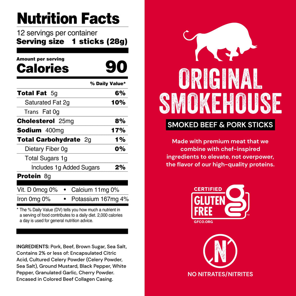 Packaging shows a 12-count bag for Chef’s Cut Real Jerky, portable protein option.