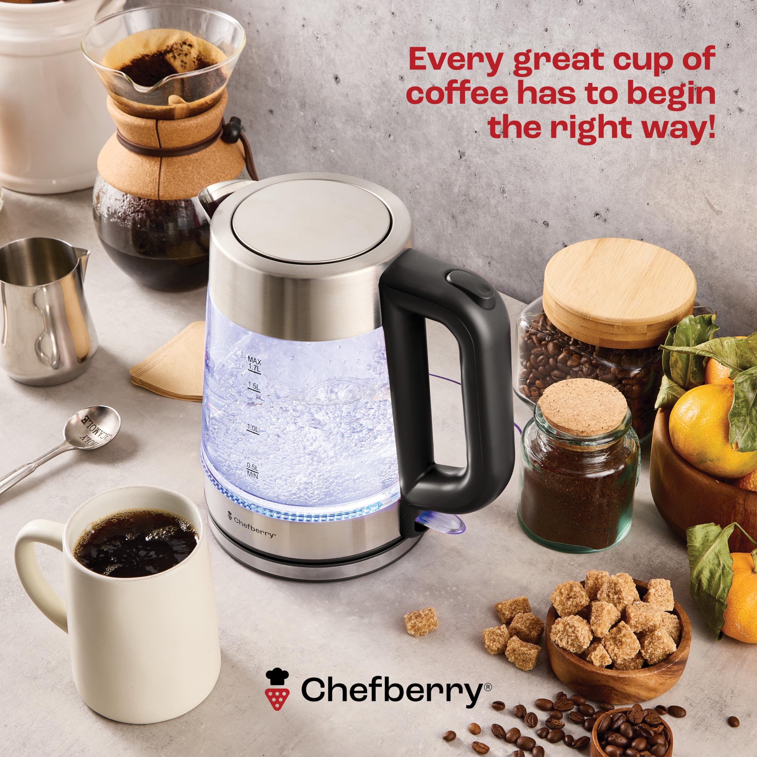 Chefberry auto shut-off and boil-dry protection feature indicator