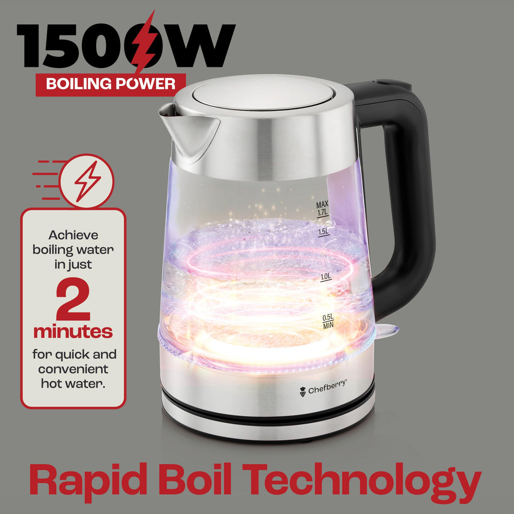 Chefberry kettle boiling water rapidly for tea or coffee