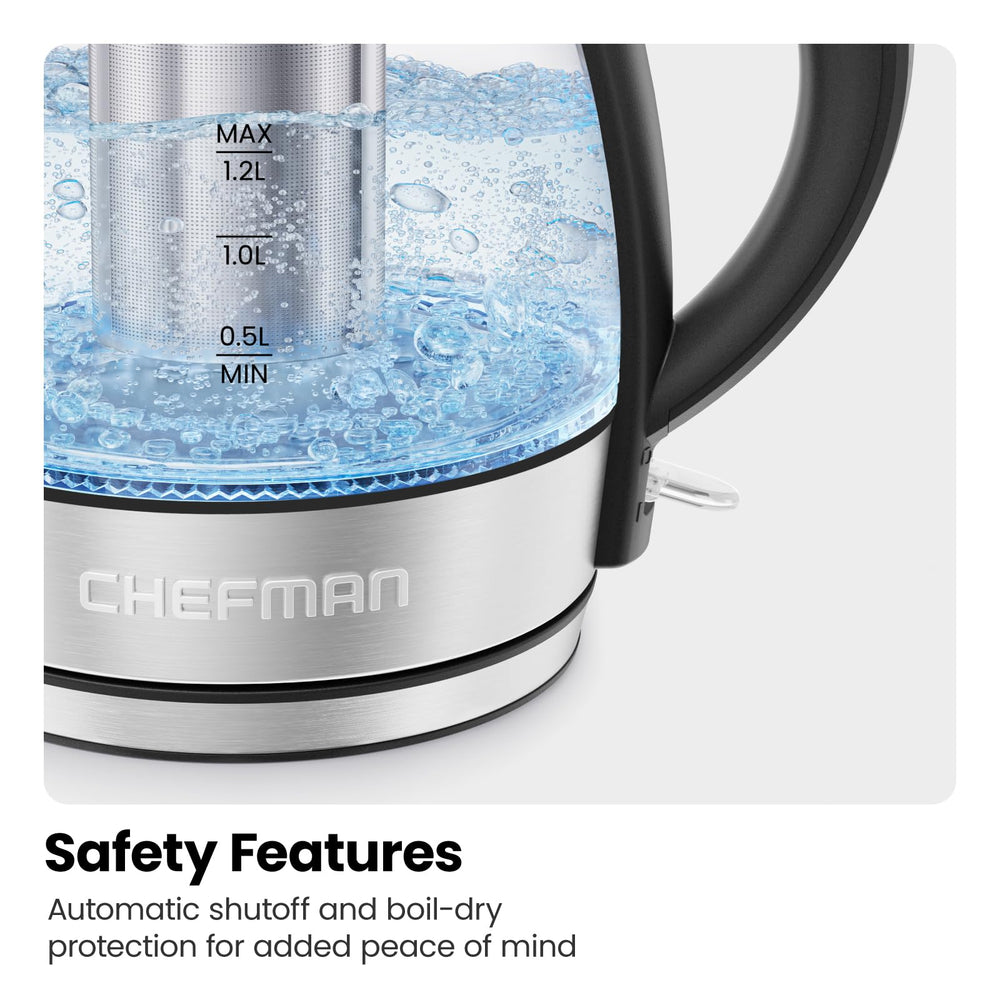 Chefman electric kettle cordless base with 360-degree swivel pour