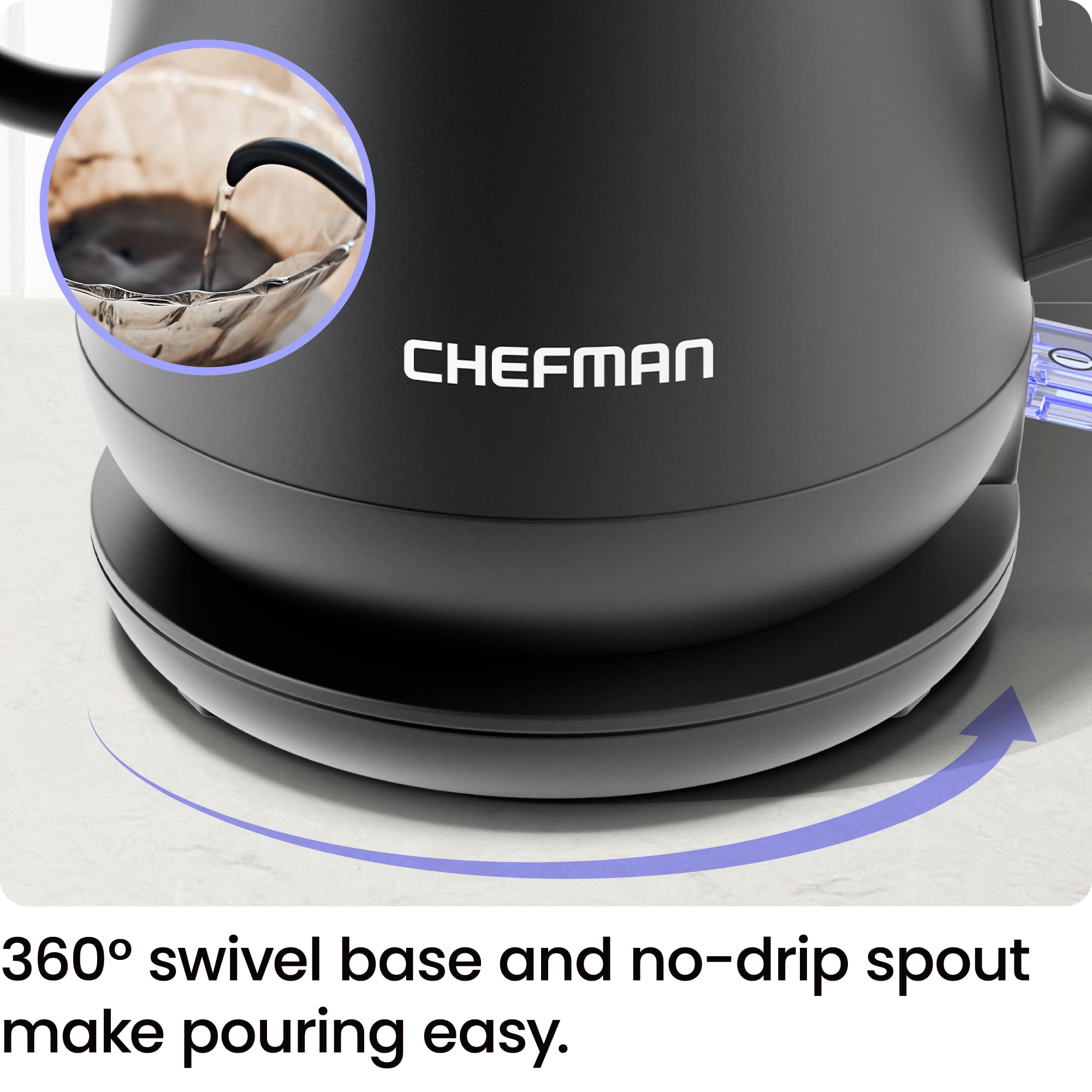 Chefman gooseneck kettle boil-dry protection adds safety during use
