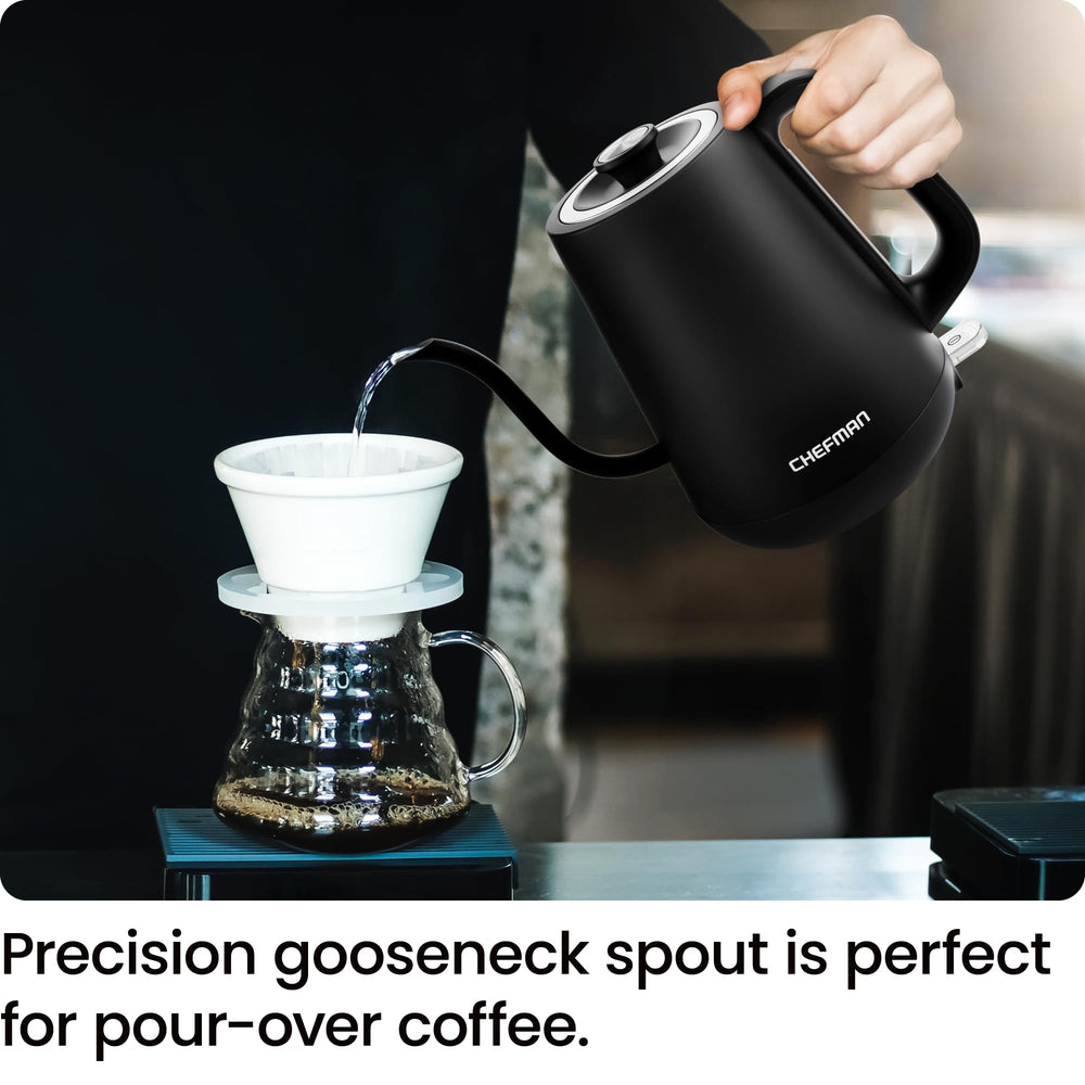 Chefman gooseneck kettle with one-touch operation for effortless morning routines