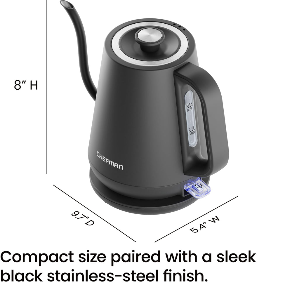 Chefman gooseneck kettle stainless-steel design on a kitchen counter