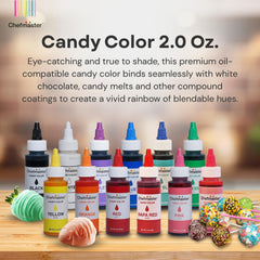 Chefmaster Red Candy Color drops provide precise, controllable tint for candy projects.