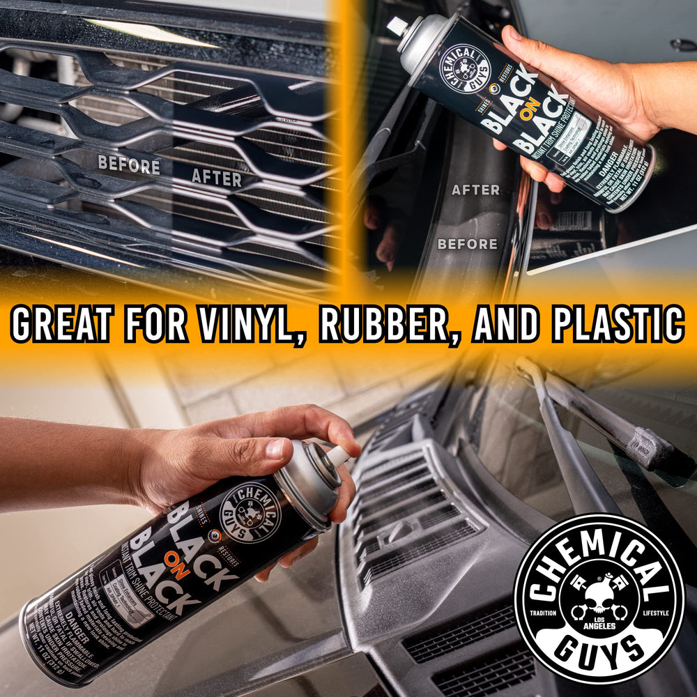 Chemical Guys Black On Black all-vehicles safe formula protects sun-exposed trim.