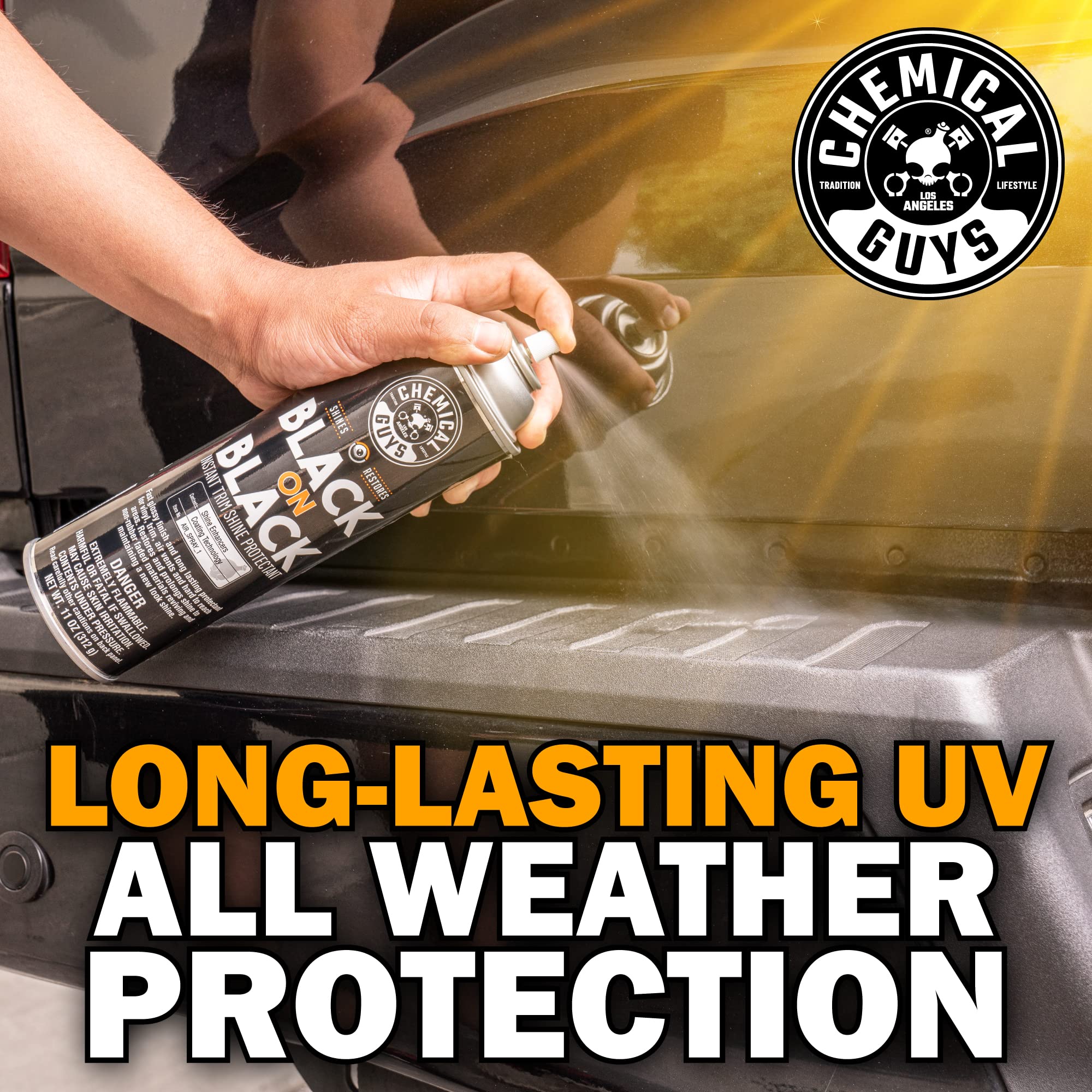 Chemical Guys Black On Black engine bay shine without oily residue.