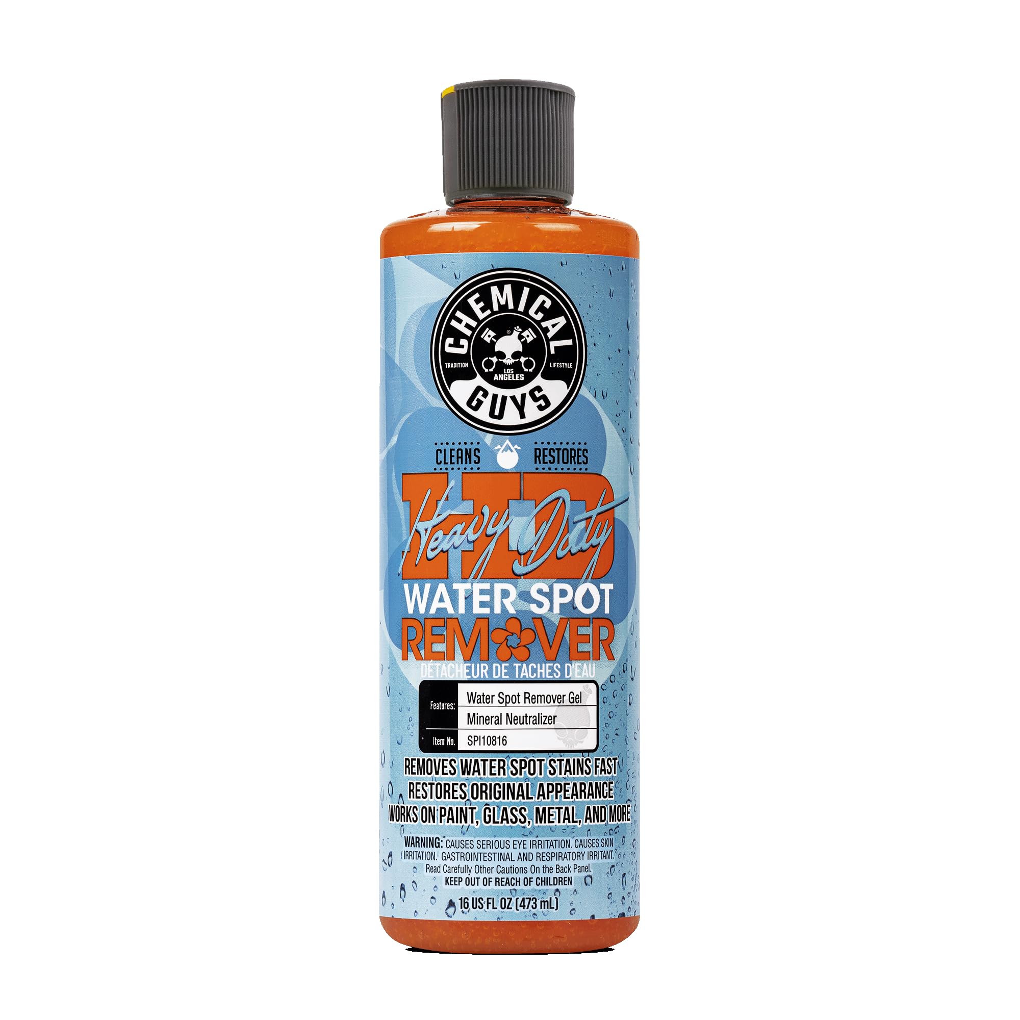 Chemical Guys Heavy Duty Water Spot Remover Gel on paint removes mineral deposits for a smooth finish.