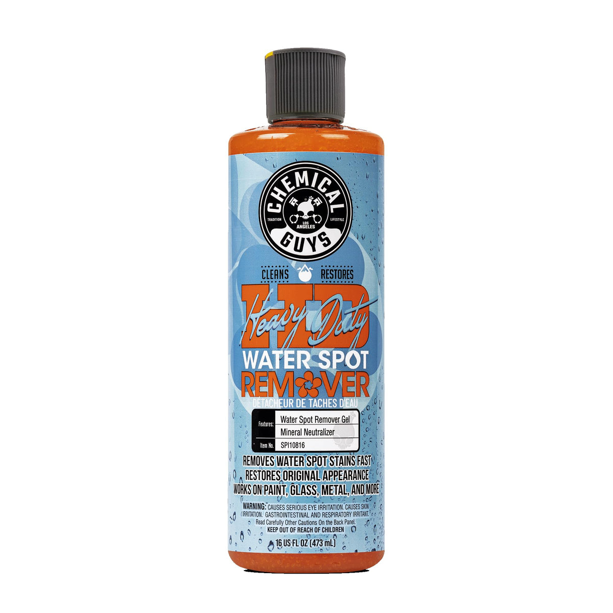 Chemical Guys Heavy Duty Water Spot Remover Gel on paint removes mineral deposits for a smooth finish.