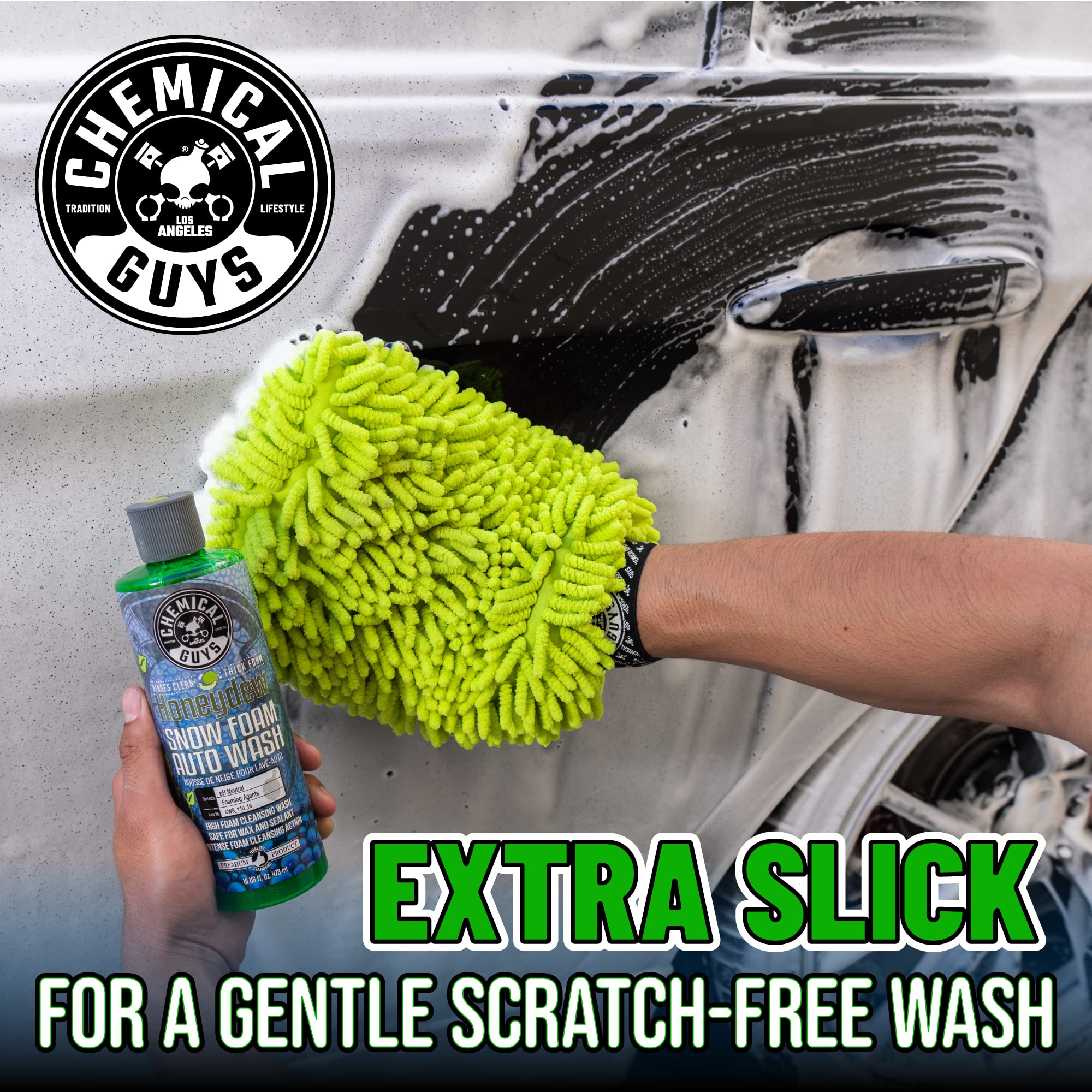 Chemical Guys Honeydew Snow Foam foam-cannon setup highlights versatile home washing options.