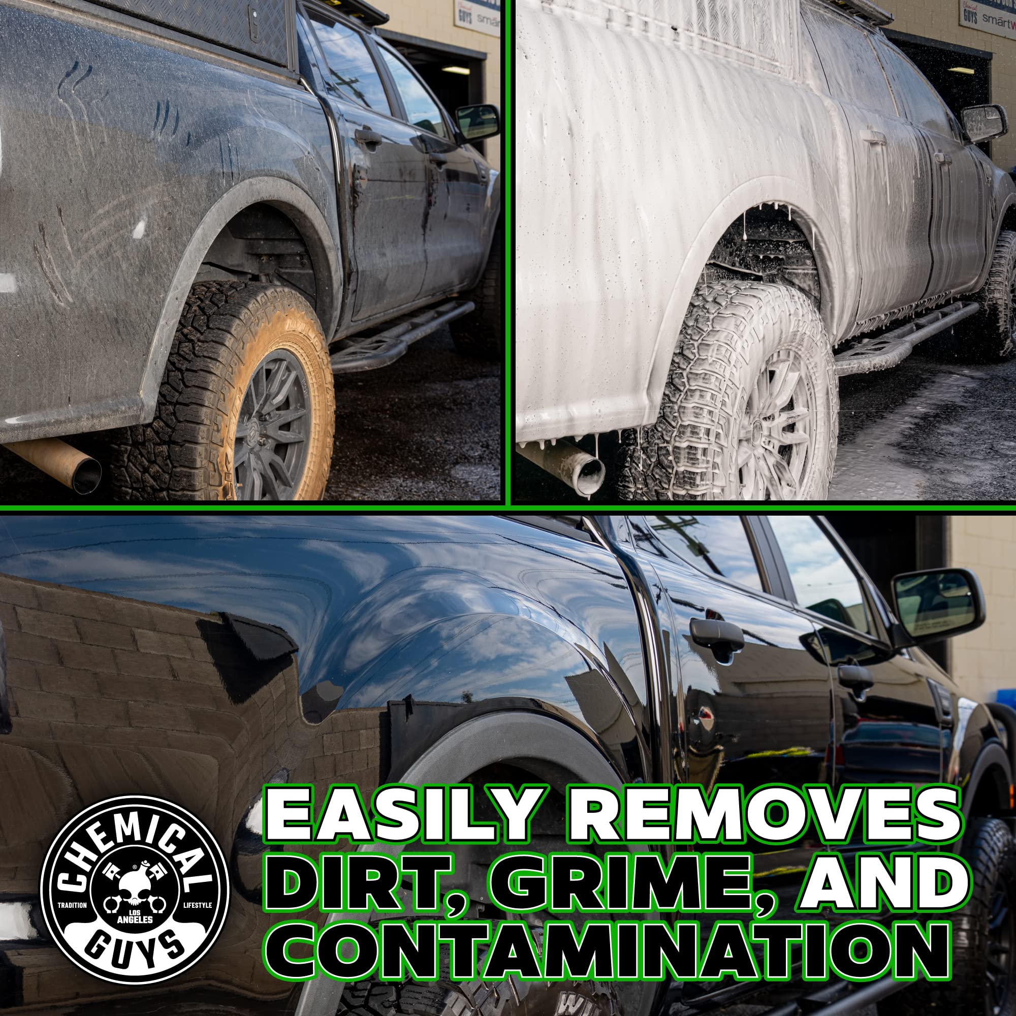 Chemical Guys Honeydew Snow Foam image emphasizes pH-balanced formula safe on wax and coatings.