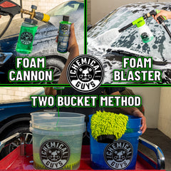 Chemical Guys Honeydew Snow Foam thick suds demonstrate safe surface cleaning on paint and plastics.