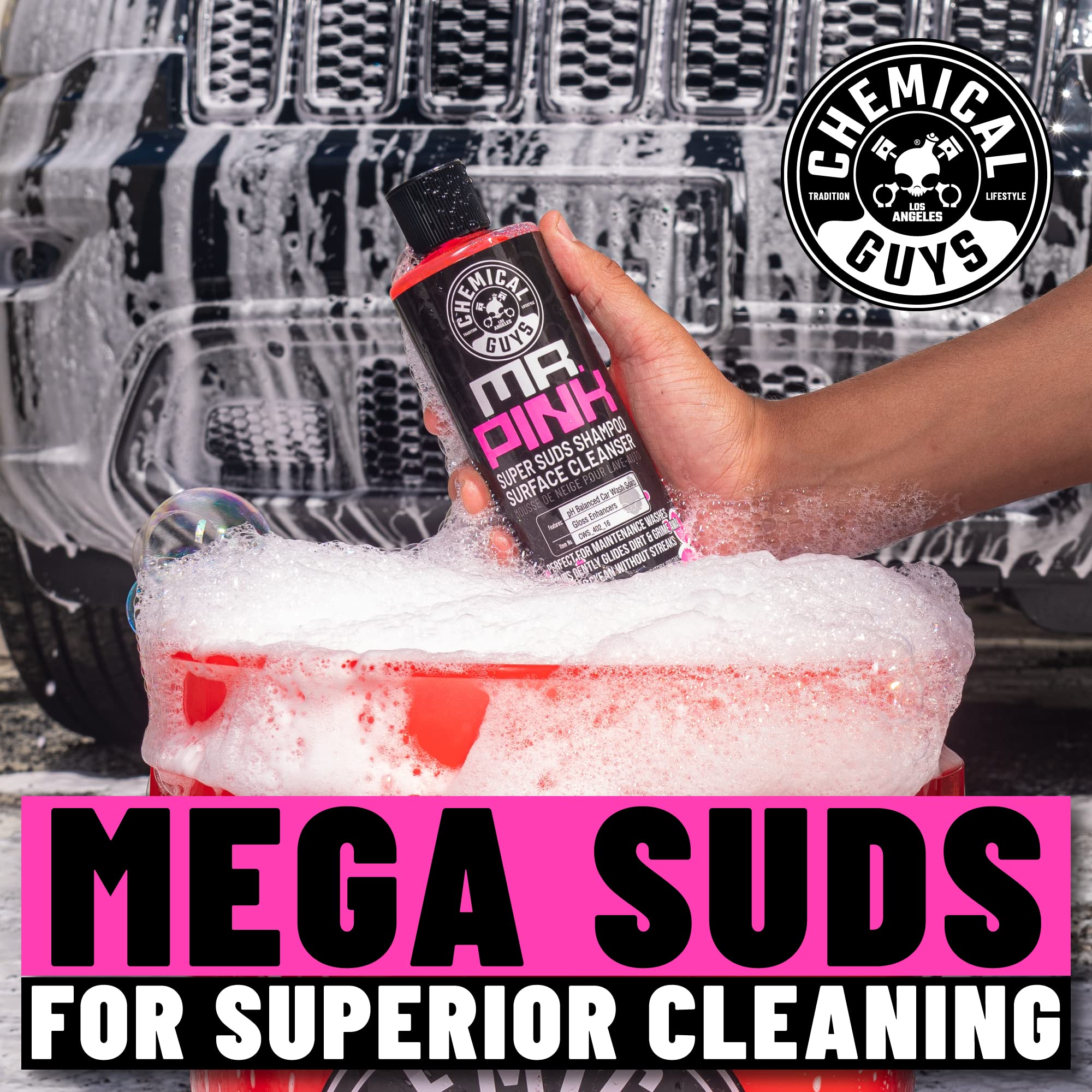 Mr. Pink thick foam action encapsulates dirt for smoother bucket washes.