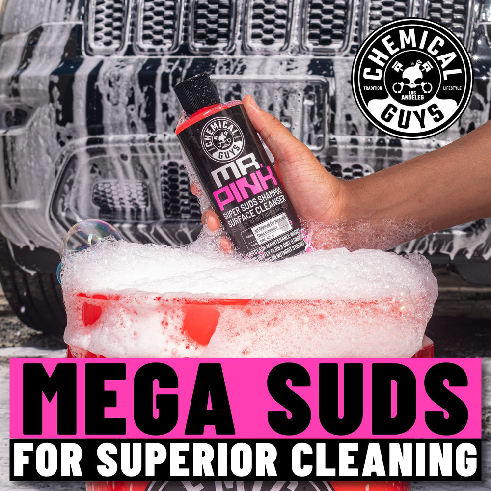 Mr. Pink thick foam action encapsulates dirt for smoother bucket washes.