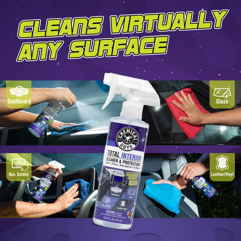 Chemical Guys Total Interior Cleaner & Protectant on glass for a clear, streak-free view.
