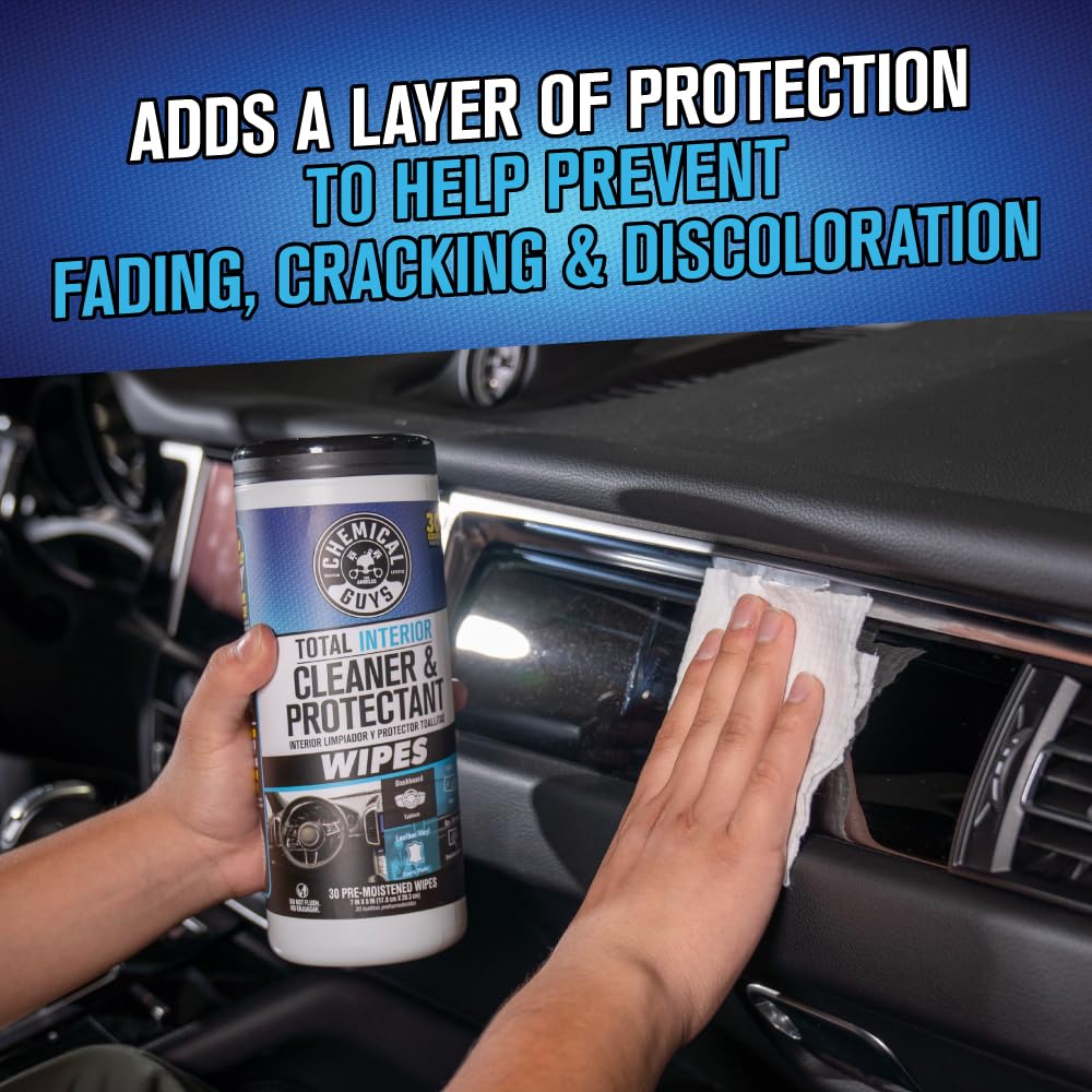 Chemical Guys Total Interior Wipes canister design for on-the-go detailing
