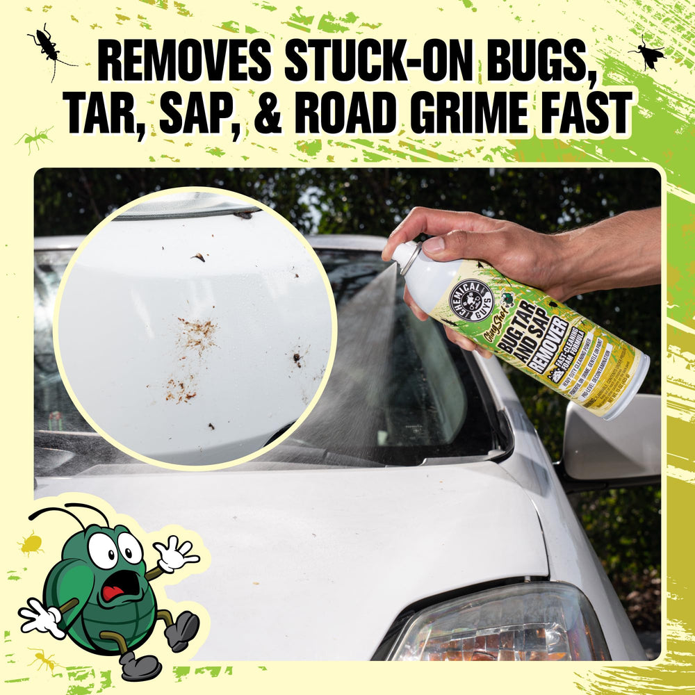Chemical Guys bug-sap-tar remover front bumper application loosens residue.