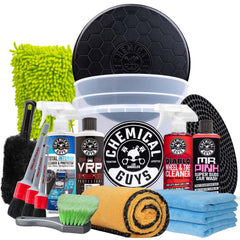 Chemical Guys HOL489 17-piece detailing kit with wash bucket for dirt trap and easy at-home car care.