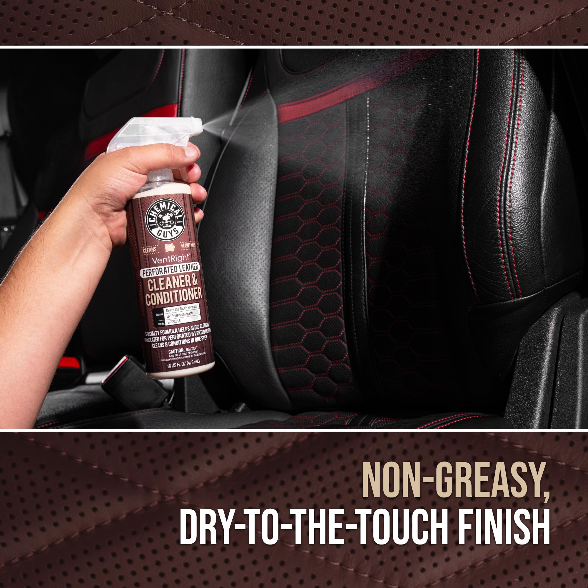 Chemical Guys VentRight flow-through cleaning action removes dirt from perforations.