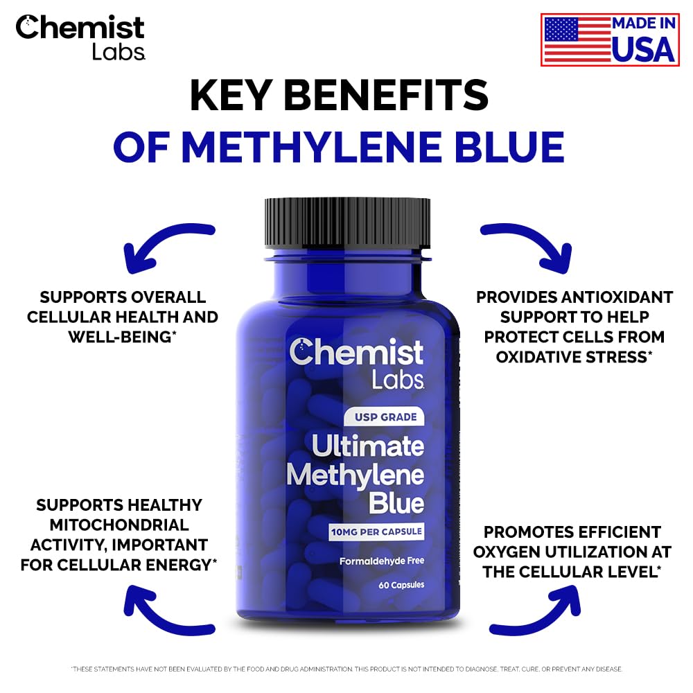 Chemist Labs Methylene Blue Capsules manufactured in USA for traceable quality.