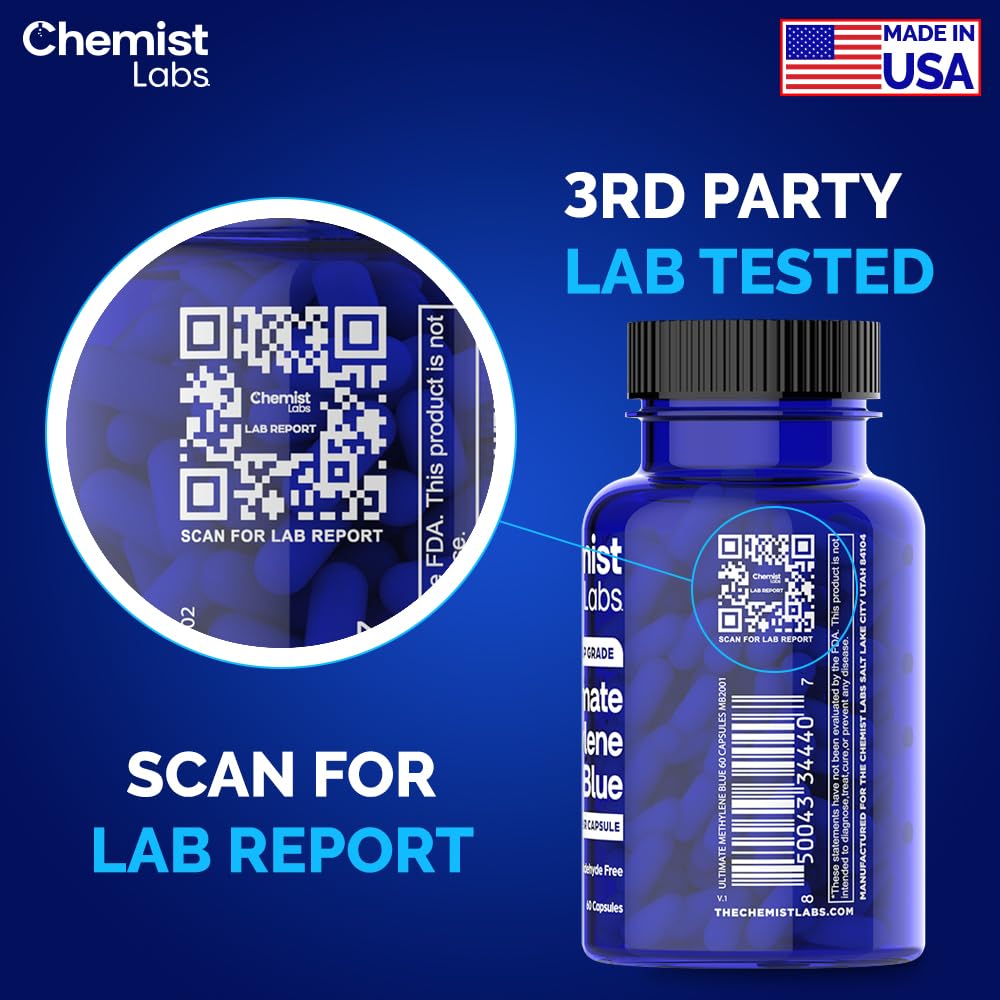 Chemist Labs Methylene Blue Capsules in vegetable capsules for easy use.
