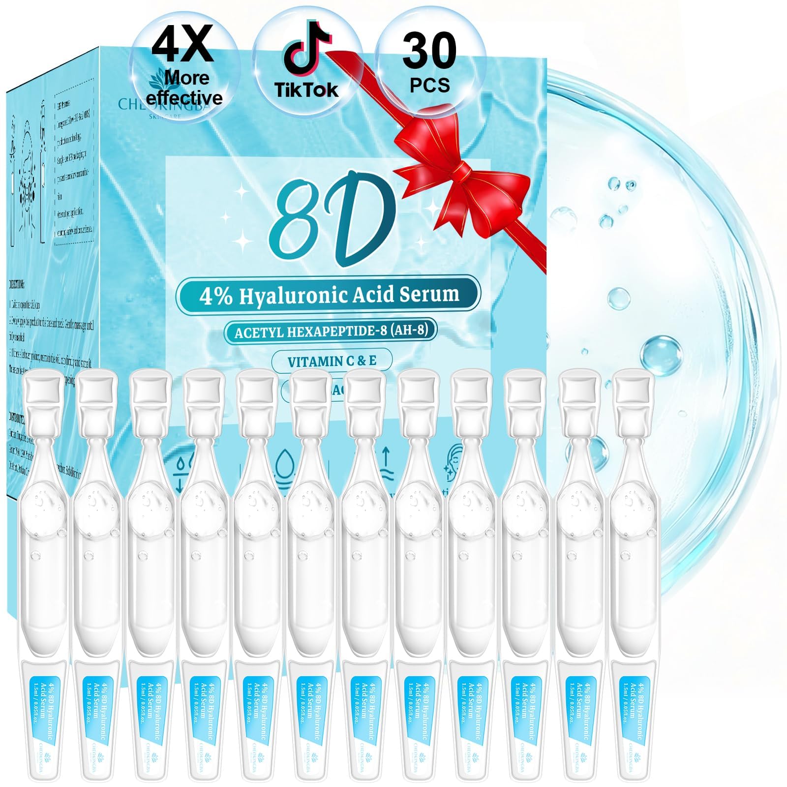 CHEOKINGBA 4D Hyaluronic Serum bottle showing hydrated skin glow.