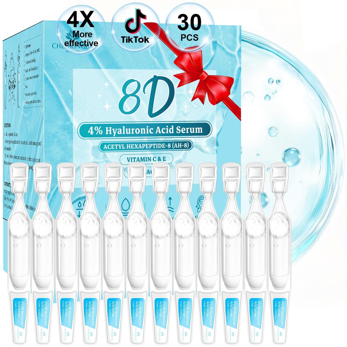 CHEOKINGBA 4D Hyaluronic Serum bottle showing hydrated skin glow.