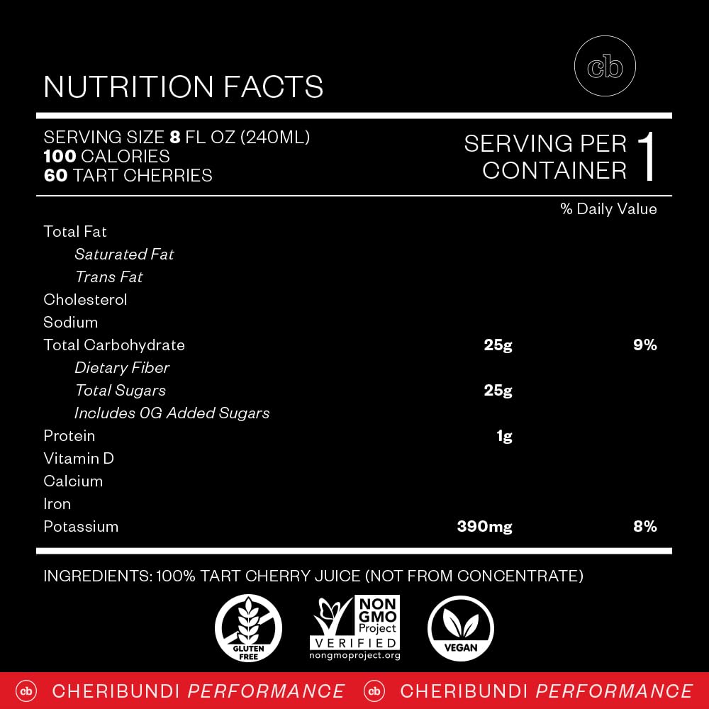 Cheribundi tart cherry juice glass served, refreshing hydration after workouts.