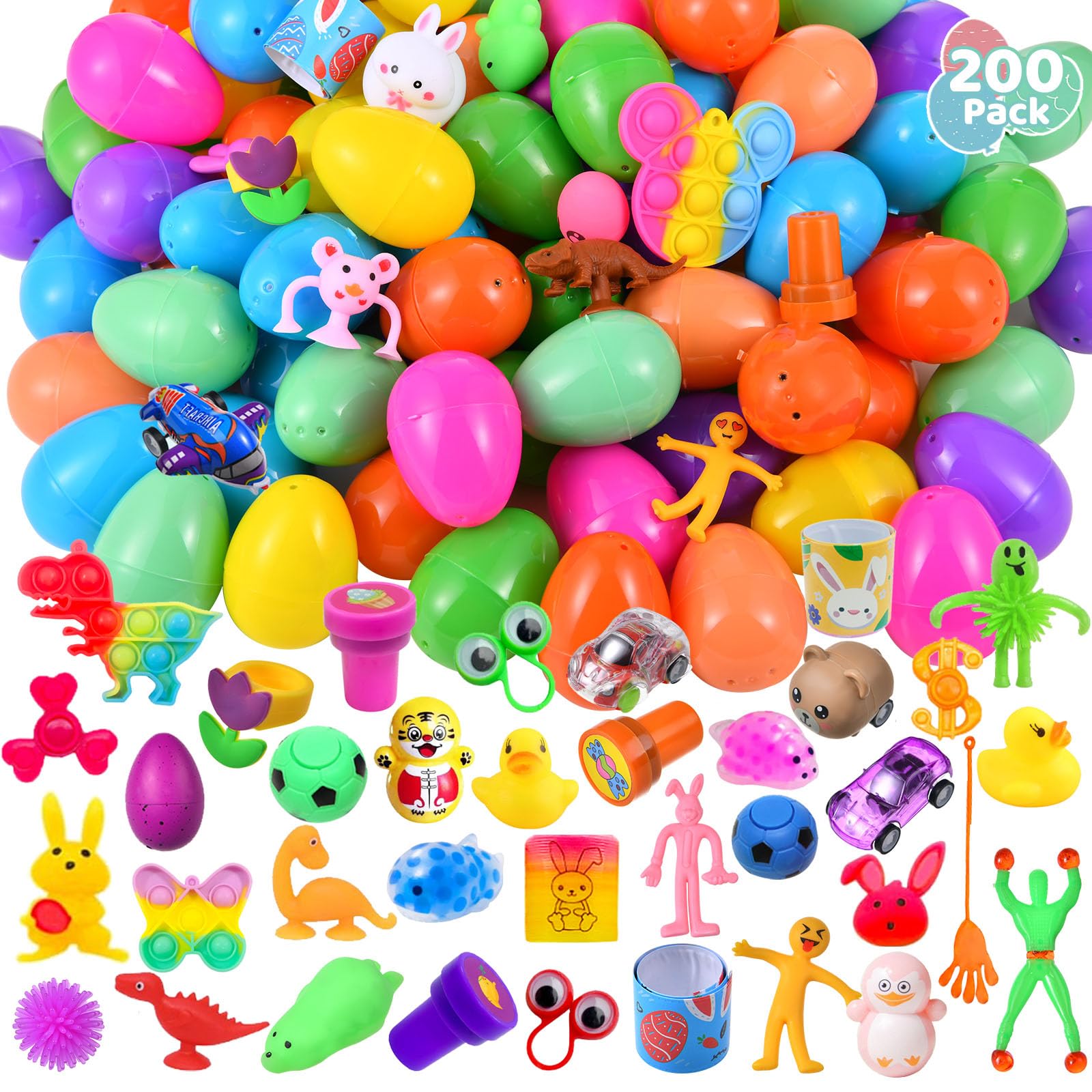 Cherislpy 200-pack eggs reveal toy surprises inside for Easter baskets.