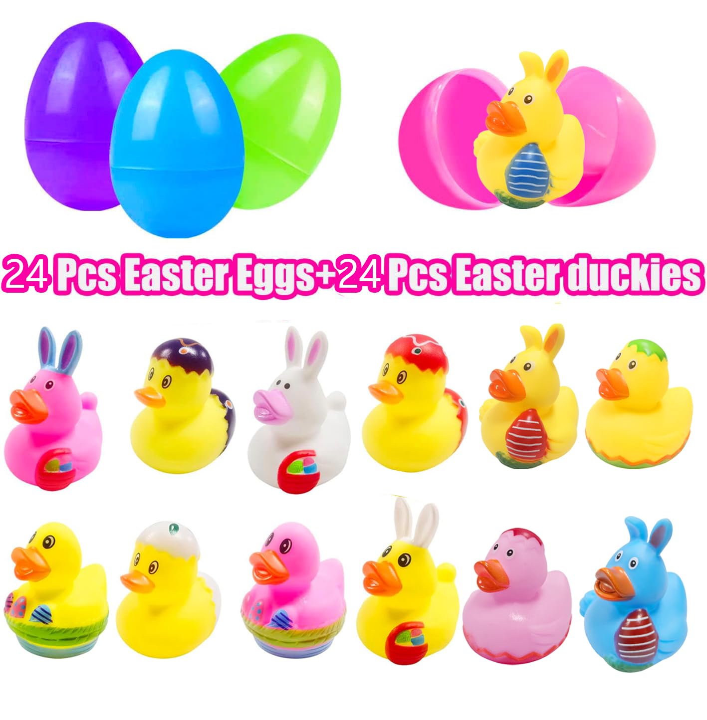 Cherislpy bright colored eggs filled with duckies for bath time fun