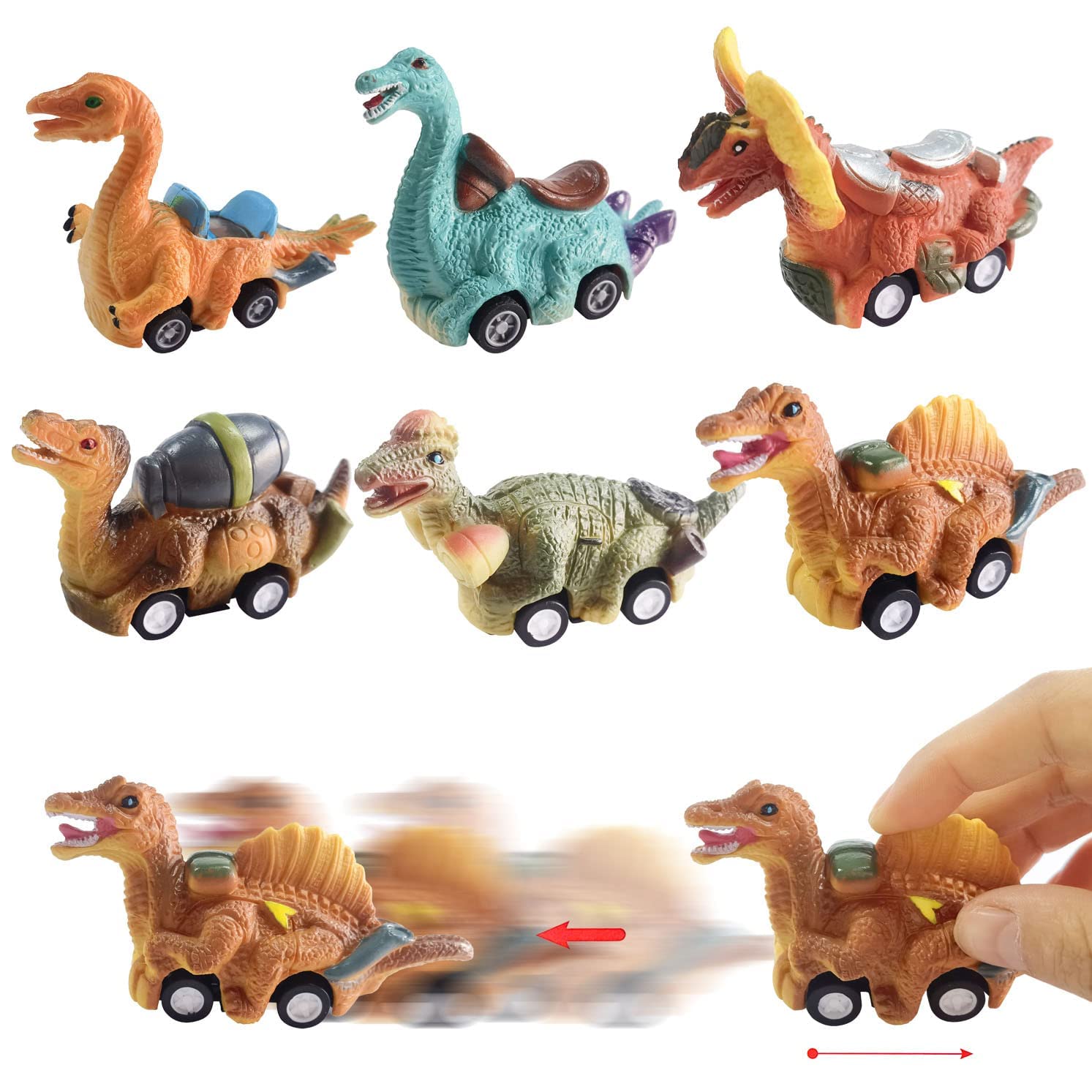 Cherislpy six-pack Easter eggs with dinosaur cars for party favors.