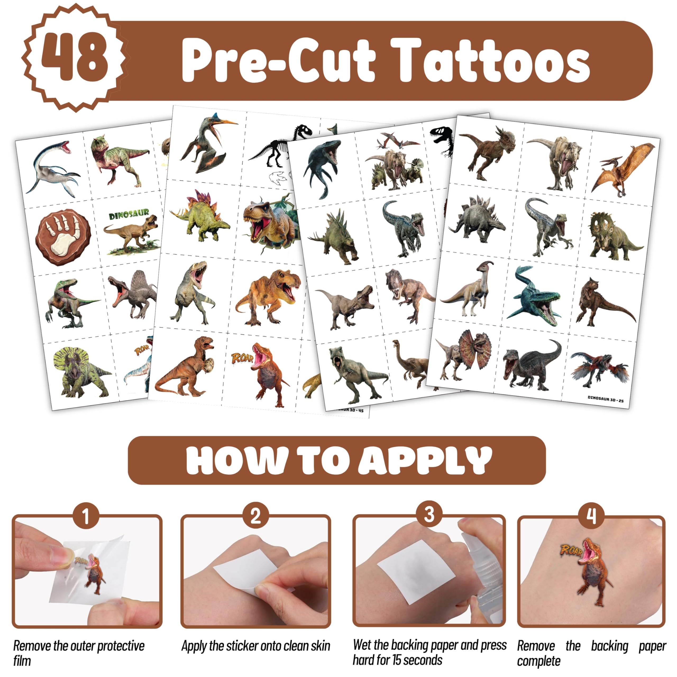 Cherisnowy 3D dinosaur tattoos variety spread for Dino-themed party