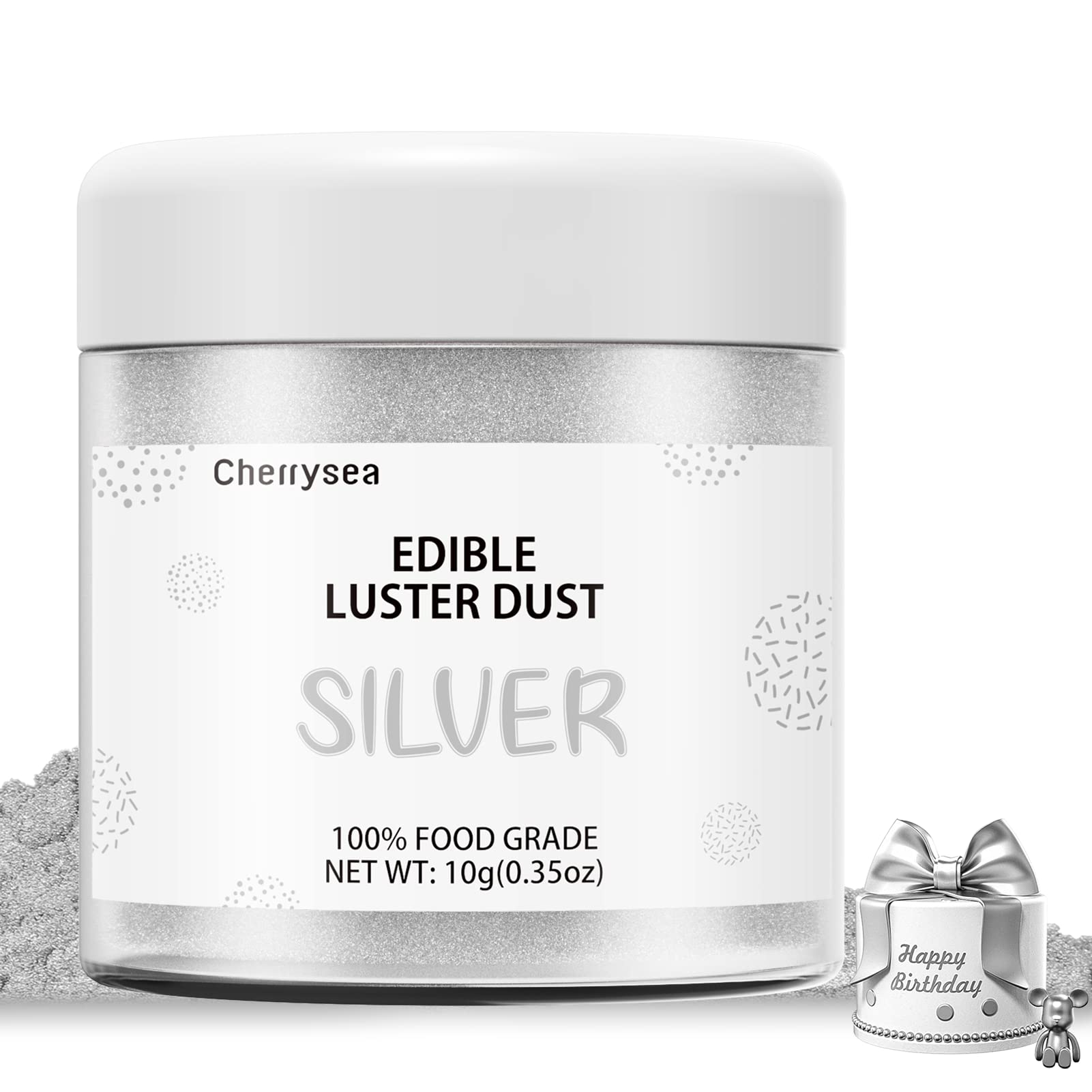 Cherrysea Silver edible luster dust adds a shimmering finish to cupcakes and cookies