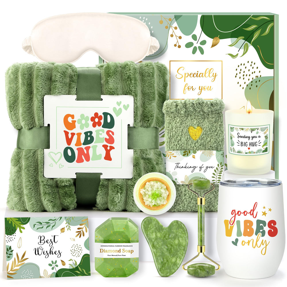 CHESACE plush blanket in the green gift basket offers cozy warmth and comfort.