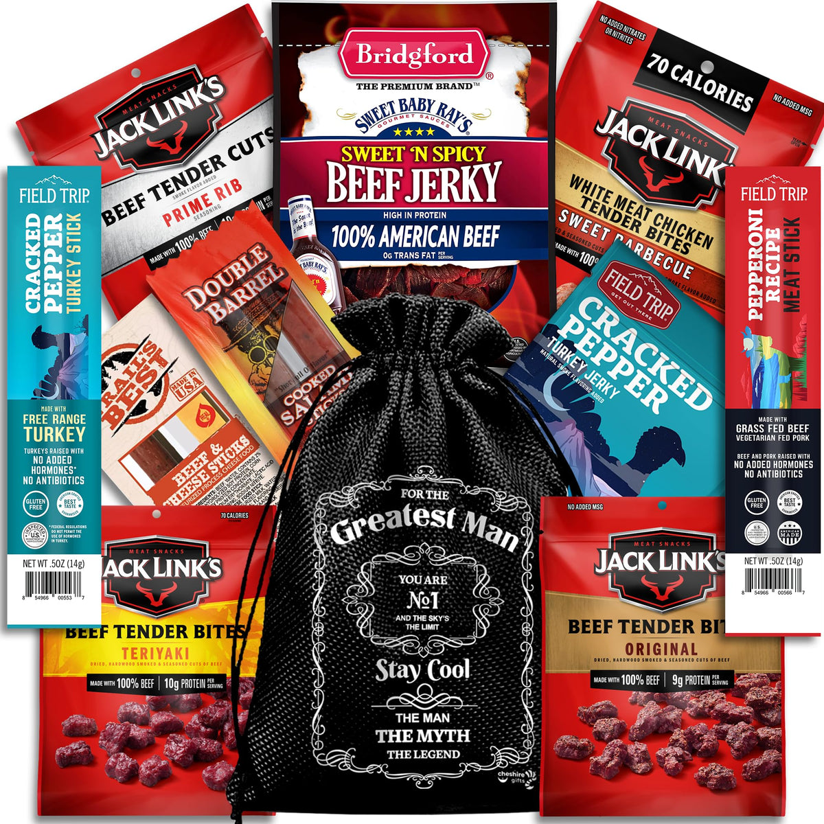 Cheshire Gifts Beef Jerky Gift Basket featuring a variety of meat snacks for on-the-go energy.