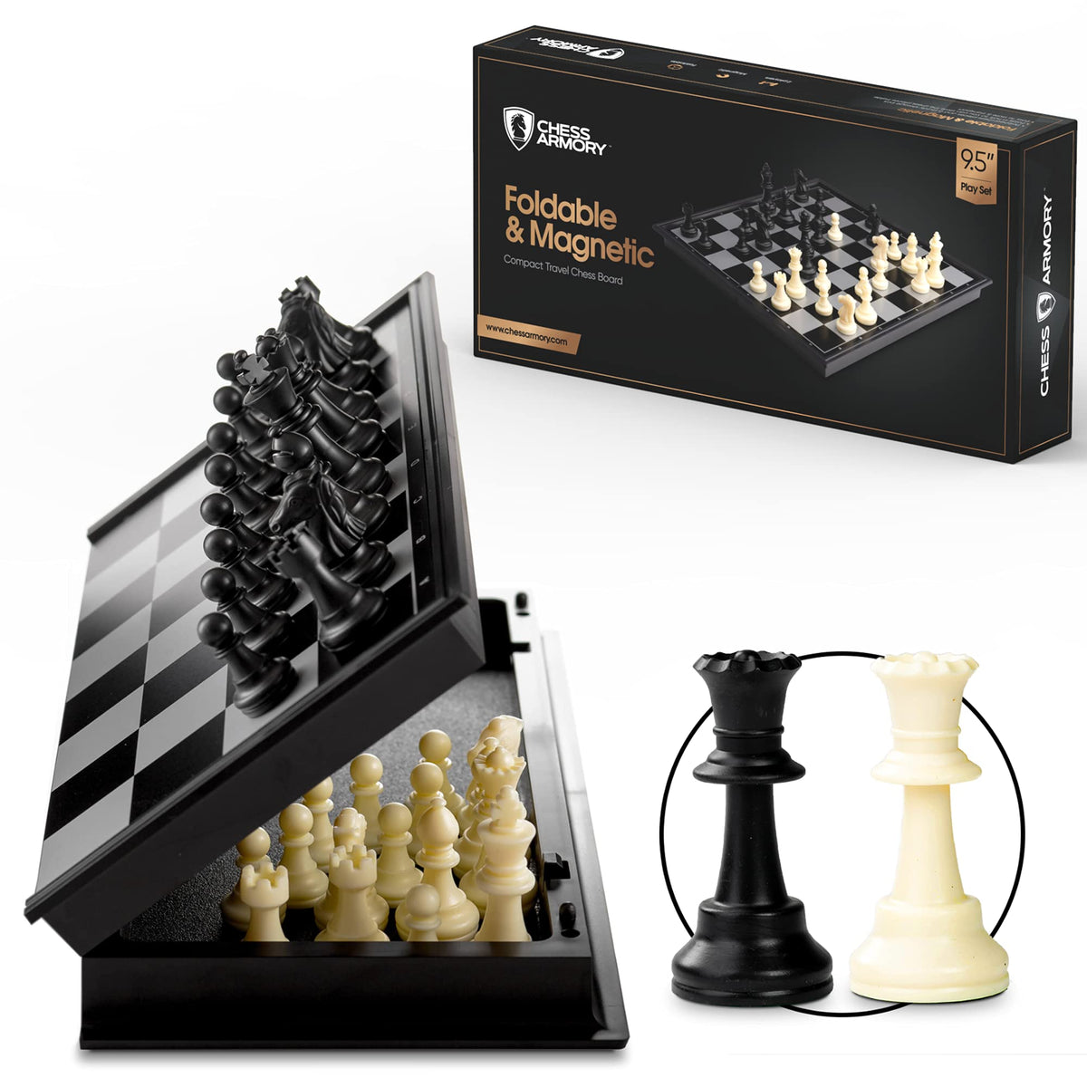 Chess Armory magnetic 9.5-inch travel chess board ready for on-the-go play